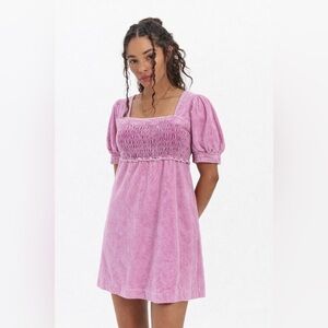 Free People Moon Flower Pink Corduroy Smocked Mini Dress XS